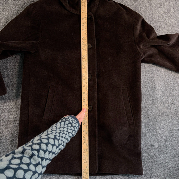 Jones New York Brown Wool Angora Coat Hooded Front Buttons Size 12P - Picture 9 of 11
